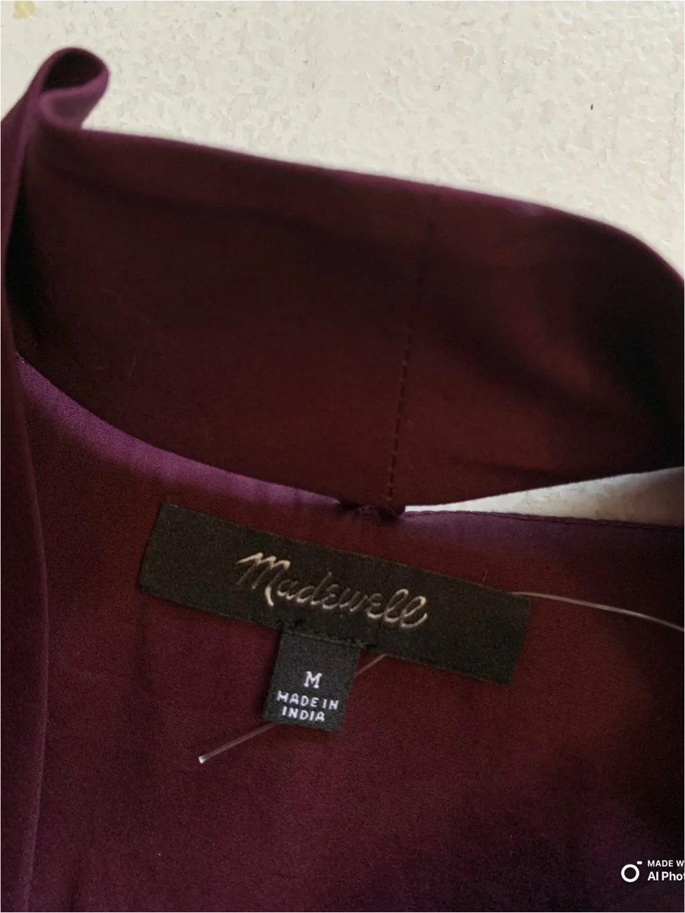 Madewell Medium V-Neck Button Front Top With Neck Tie in Dark Pomegranate NWOT